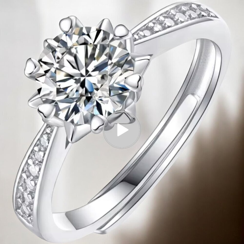 Moissanite Ring 1 CT 925 Sterling Silver Adjustable - Picture 3 of 8